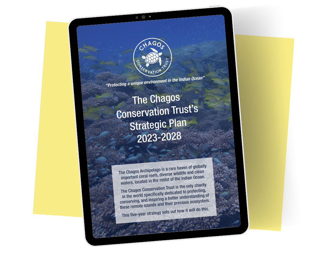 Cover of the Chagos Conservation Trust's Strategic Plan 2023-2028, featuring vibrant fishes