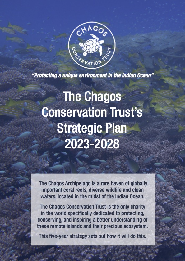 Cover of the Chagos Conservation Trust's Strategic Plan 2023-2028, featuring vibrant fishes