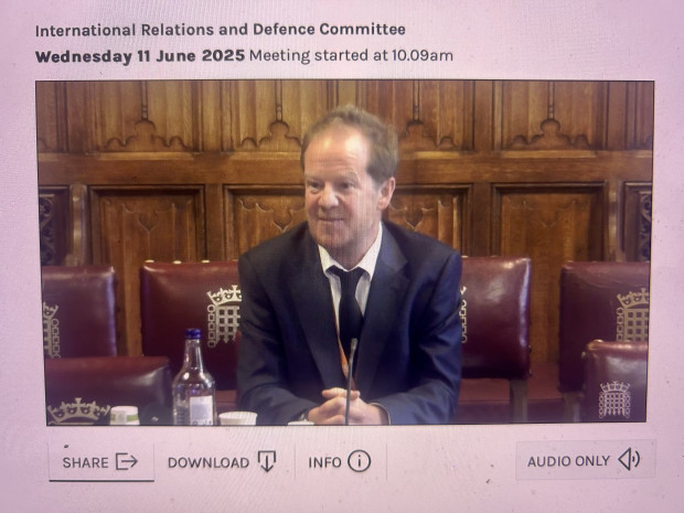 Screenshot of Dr Bryan Wilson at the UK Parliament from Parliamentlive.tv website